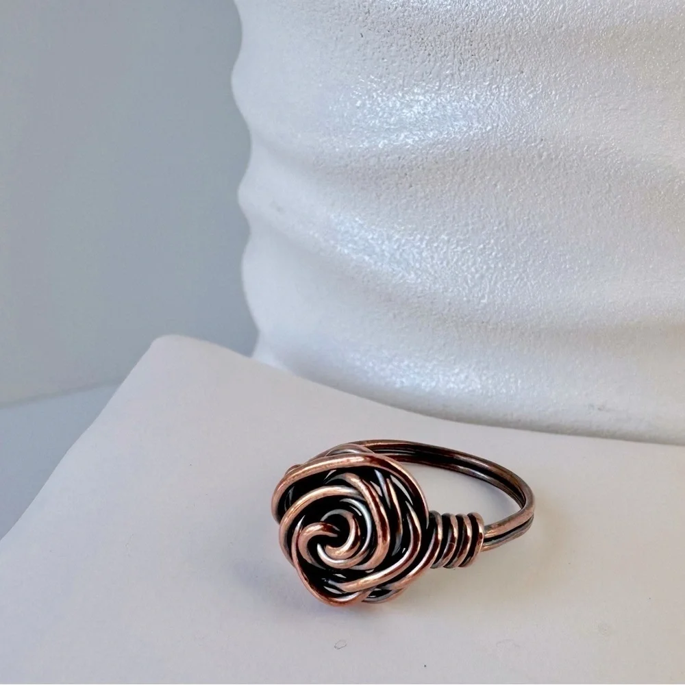 Copper Wire Wrapped Rose Flower Ring